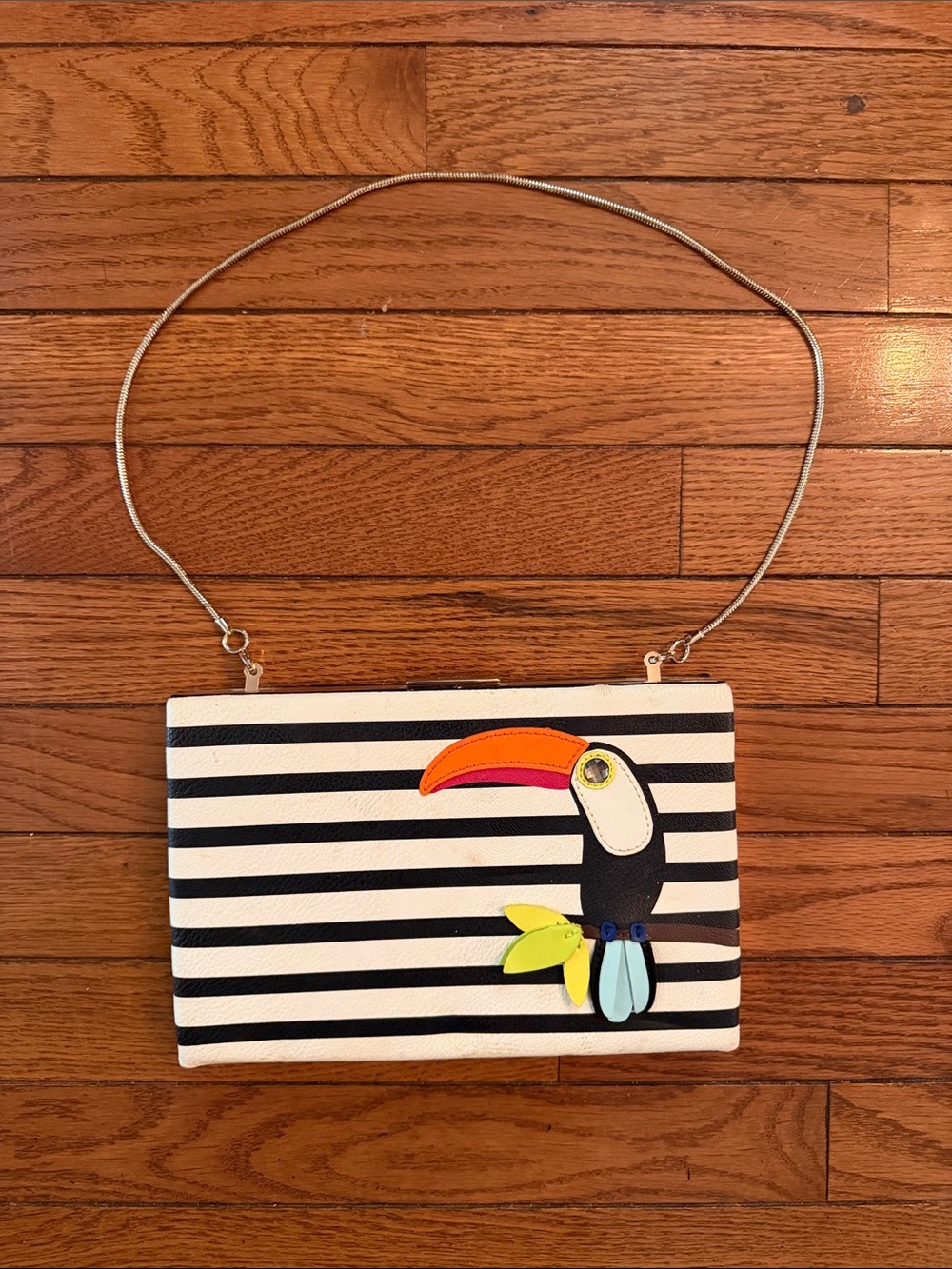 Kate Spade Striped Toucan Crossbody Bag in Black & White